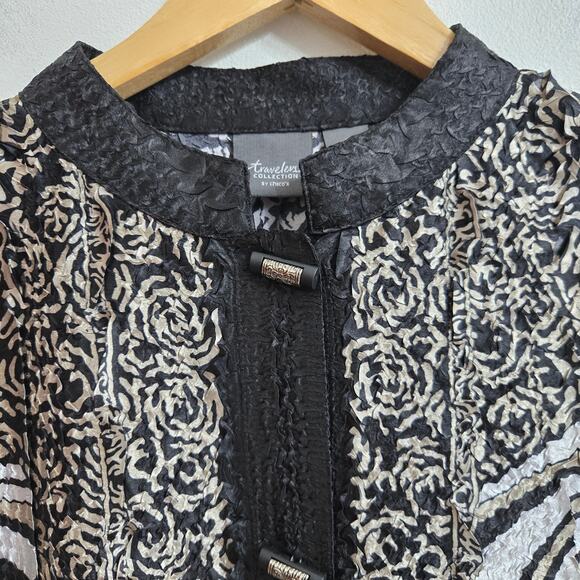 Chicos Travelers 2 Womens Vtg Abstract Art Crinkle Asain Mandarin Collar Tunic L - Picture 3 of 11